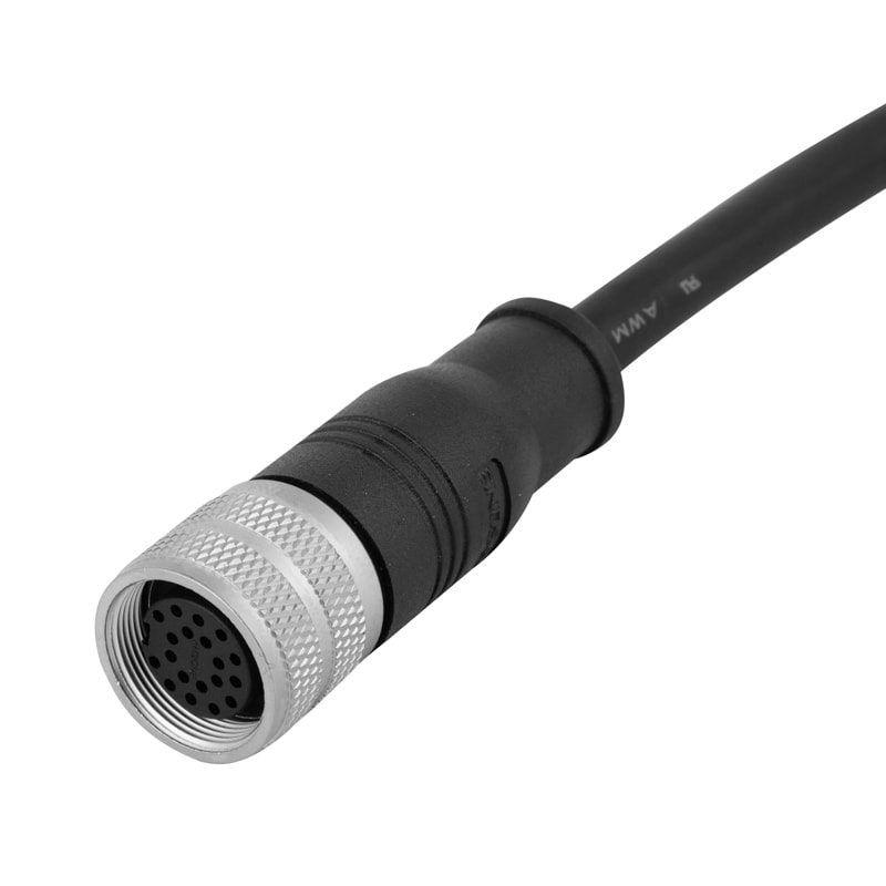 M16 pre-molded cable connector, female, contacts:24, solder connection, straight, IP67, shieldable, UL certified