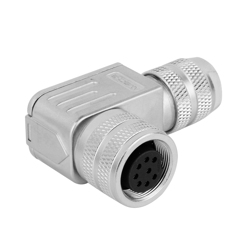 M16 cable connector, female, contacts:6,field assembly type, solder connection,right angled,IP67,UL certified