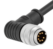 M16 pre-molded cable connector, male, contacts:8, solder connection, right angled, IP67, shieldable, UL certified