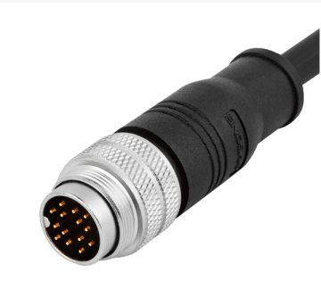 M16 pre-molded cable connector, male, contacts:24, solder connection, straight, IP67, shieldable