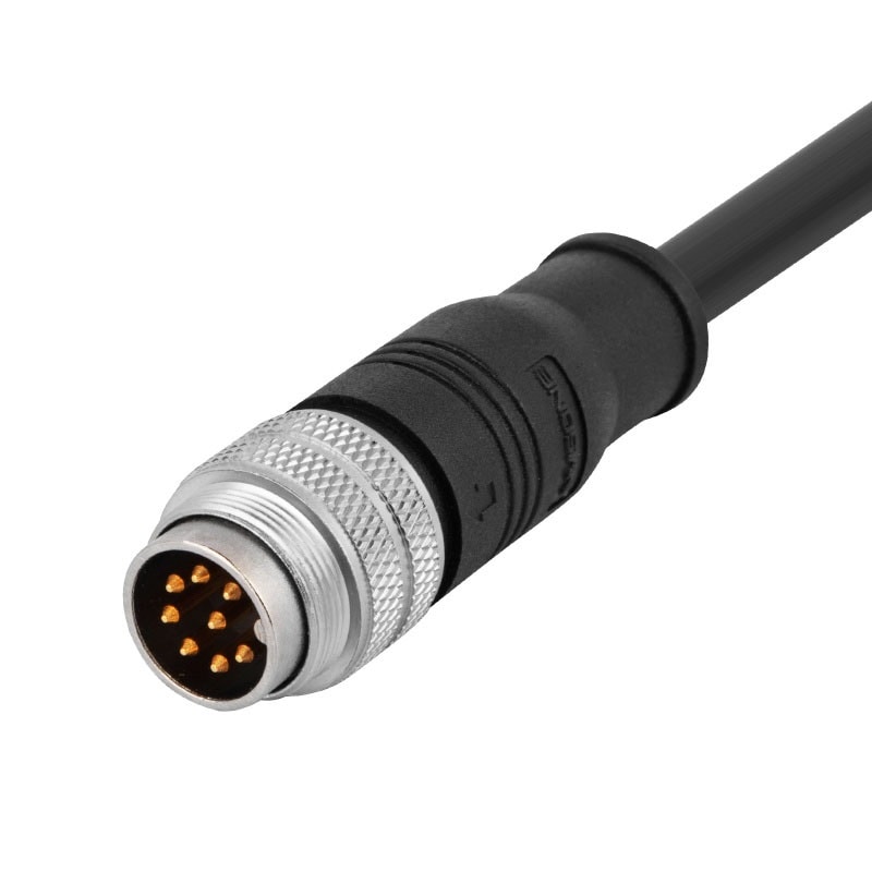 M16 pre-molded cable connector, male, contacts:,8, solder connection, straight, IP67, shieldable, UL certified