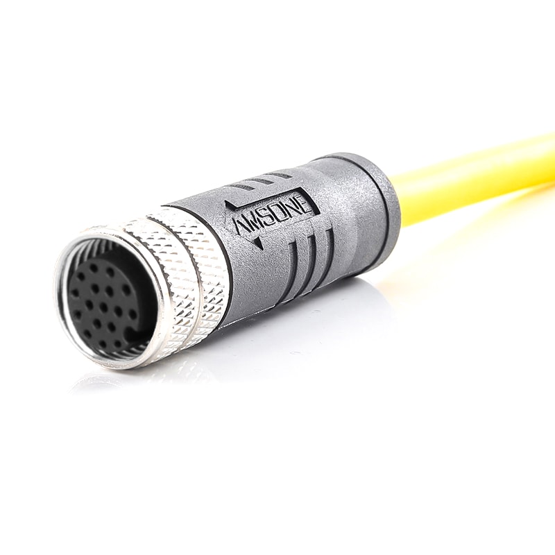 M12 pre-molded cable connector, female, contacts: 12, solder connection, A code, straight, IP67