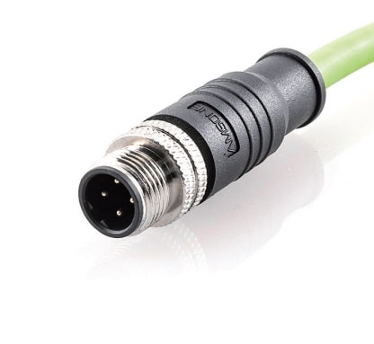 M12 pre-molded cable connector, male, contacts:4, solder connection, B code, straight, IP67