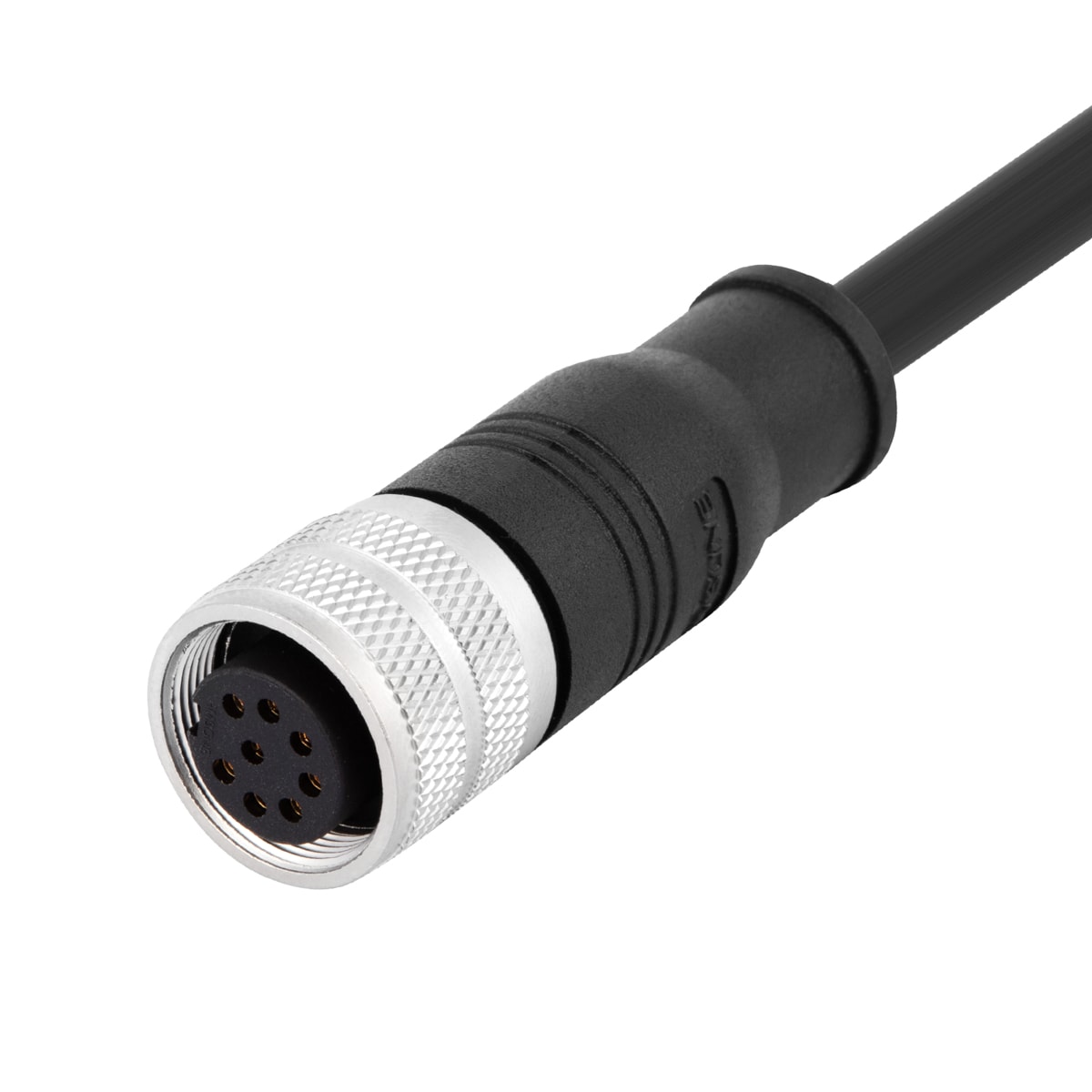 M16 pre-molded cable connector, female, contacts:8, solder connection, straight, IP67, shieldable, UL certified