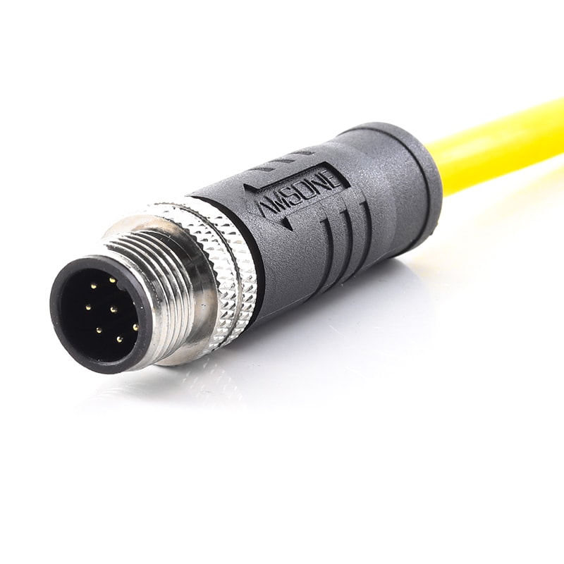 M12 pre-molded cable connector, male, contacts: 8, solder connection, A code, straight, IP67