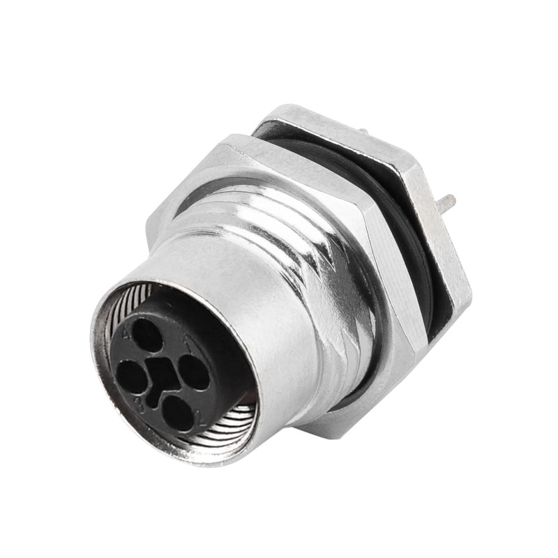 M12 Panel Mount Receptacle 4P Female PCB Connector T Code