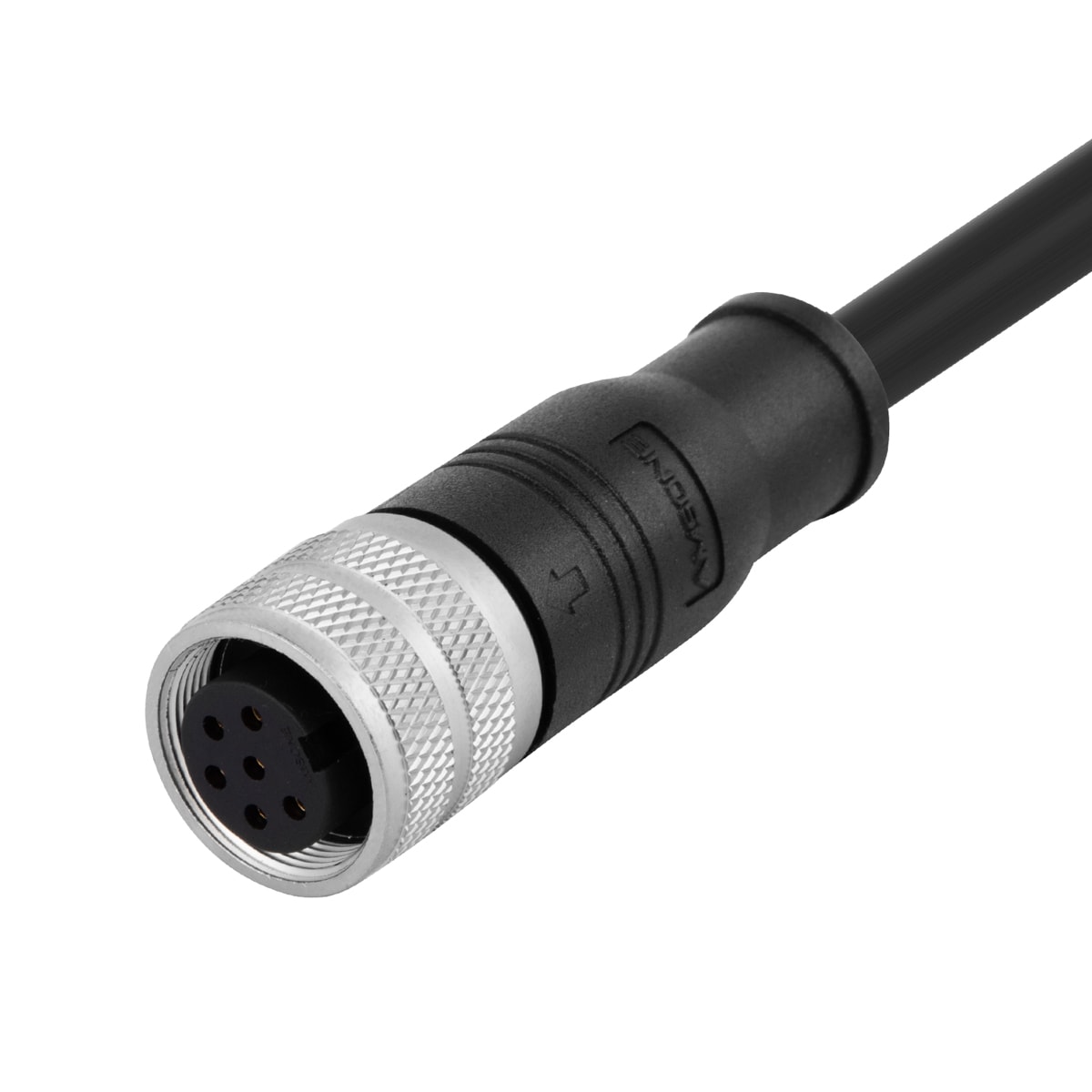 M16 pre-molded cable connector, female, contacts:7, solder connection, straight, IP67, shieldable, UL certified