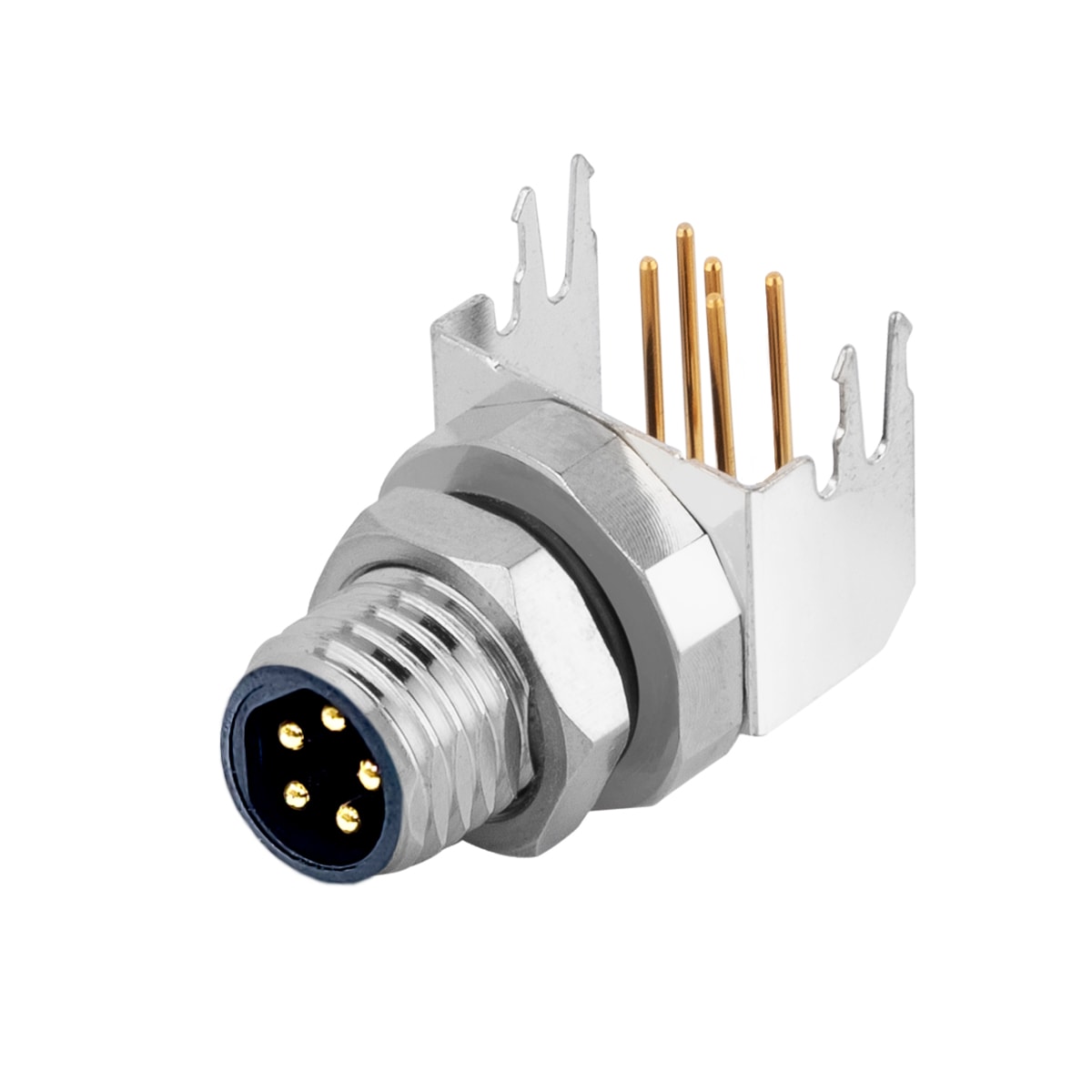 M8 Device Connector B Code Male 8Pin PCB Receptacle Panel Rear Mount Right Angled Shielded