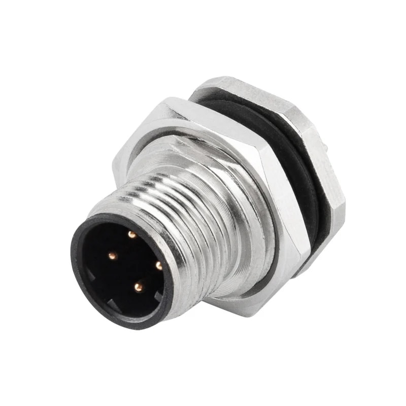 M12 4Pins Male D Code Panel Rear Mount Receptacle PCB Connection