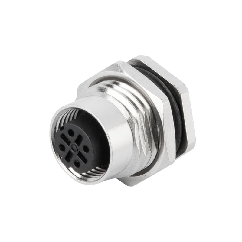 M12 D Code Female Panel Rear Mount Receptacle PCB Connector M16*1.5