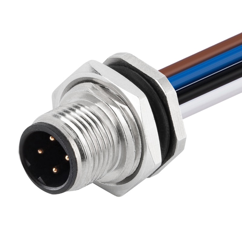 M12 5P Male B Code Panel Rear Mount Receptacle Wires Solder Connector M16*1.5
