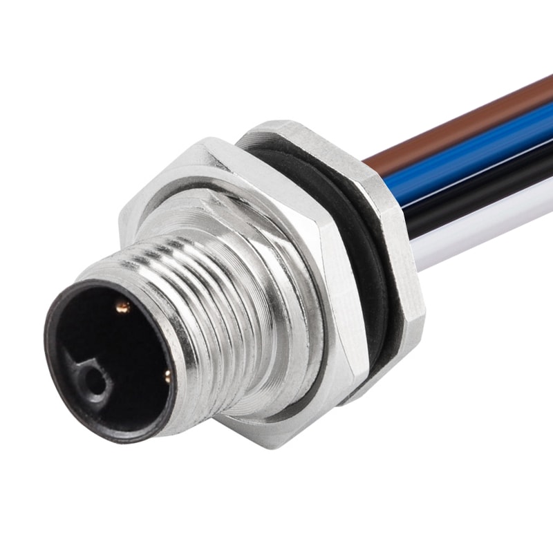M12 Panel Rear Mount Receptacle 3P(2+PE) Male PG9 L Code For Wires