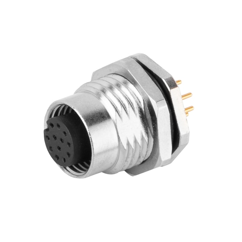 M12 A Code 12Pole Panel Receptacle Rear Mount Female Pcb Dip-solder Connection 