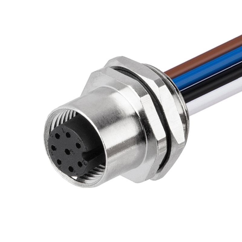 M12 Panel Receptacle Front Mount Female 17P Solder Connection For Wires