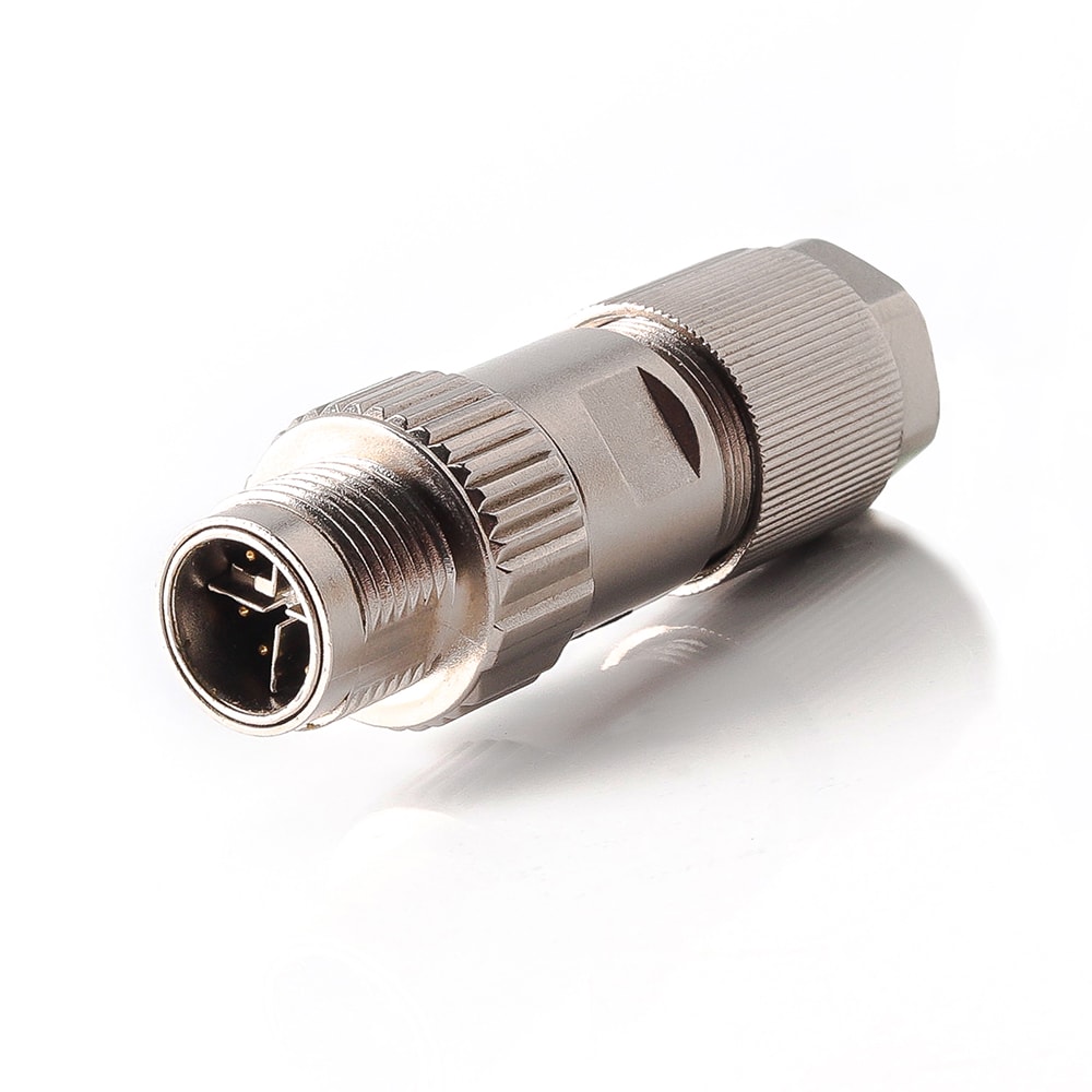 M12 X Code Field Assembly Connector Male EMC Shielded Straight IP67 Solder Pin
