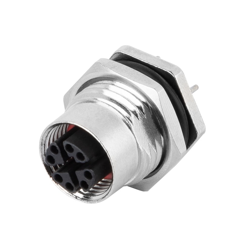 M12 X Code Receptacle Panel Rear Mount Female PCB DIP Connection PG9