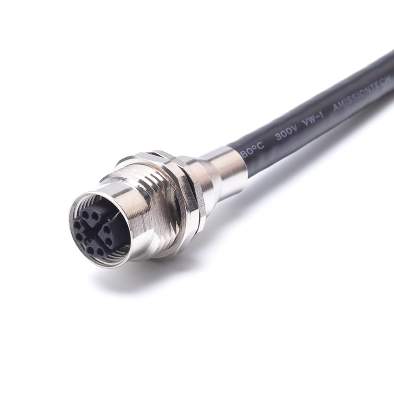 M12 Device Connector X Code Female EMC Shielded Panel Rear Mount Receptacle