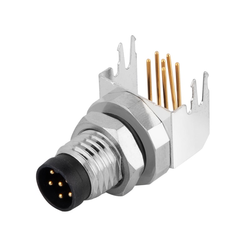M8 Device Connector Male 8Pin PCB Receptacle Panel Rear Mount Right Angled Shielded