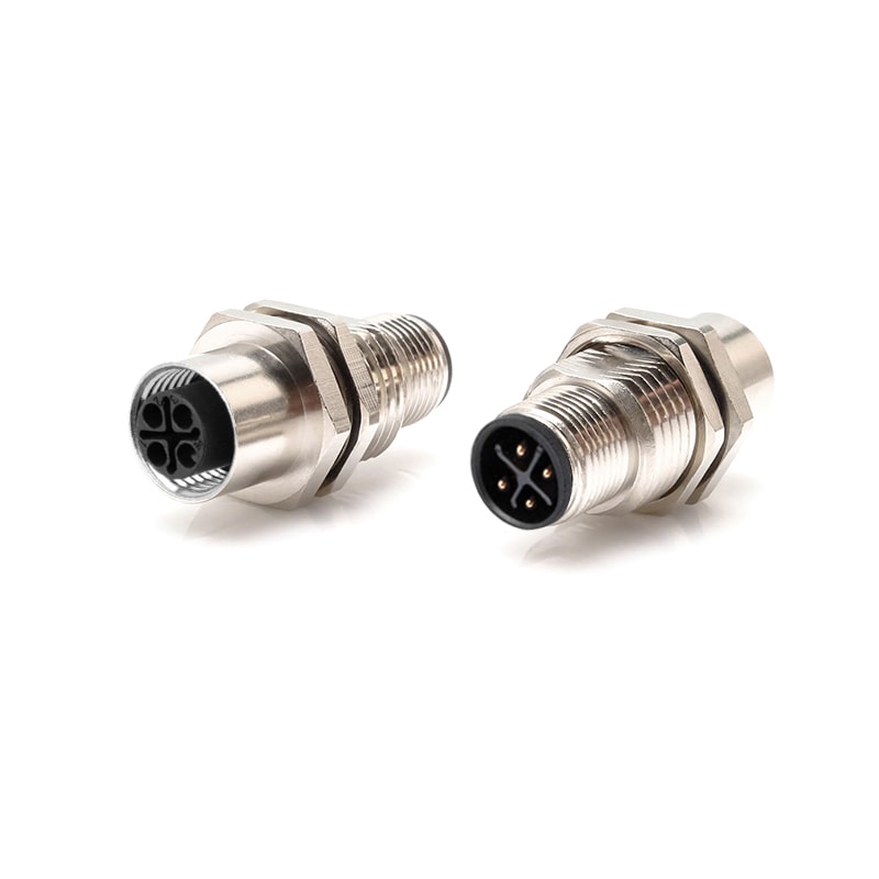 M12 Power Connector,Panel Mount Adapter,Male/Female,4P,S Code